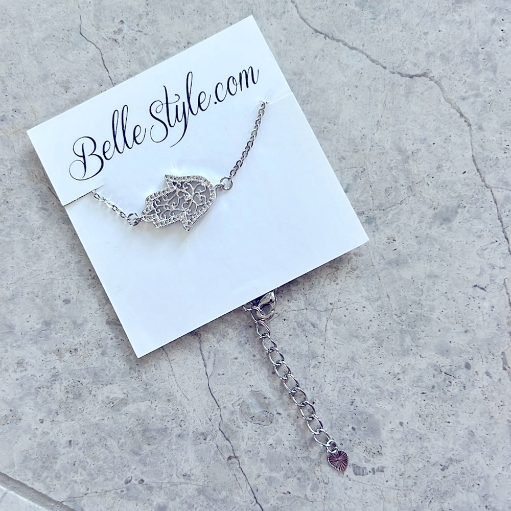 Bellestyle Silver Hamsa Adjustable Bracelet